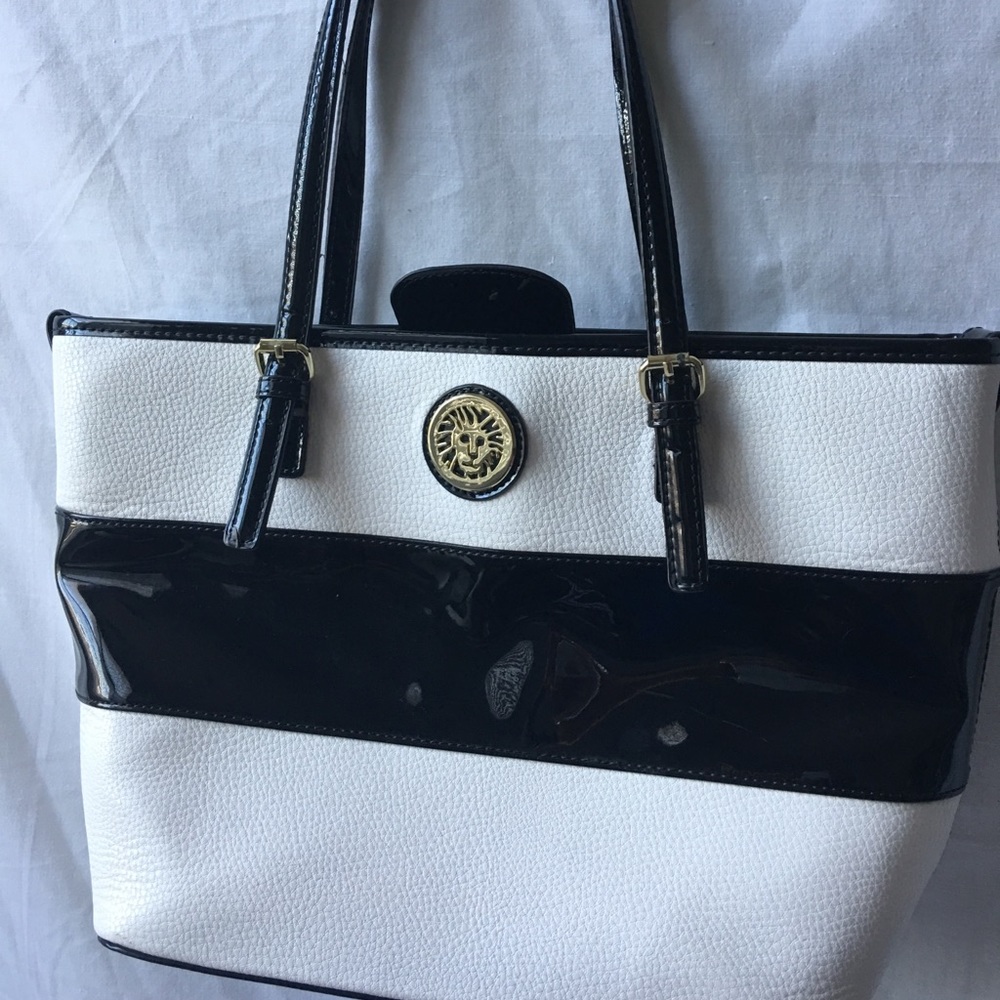 Anne Klein black and white leather satchel